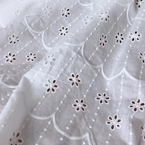 Chic Cotton Stripe Eyelet Floral Lace Fabric Embroidered French Lace Fabric For DIY Costume Bridal Boho wedding Dress Prairie