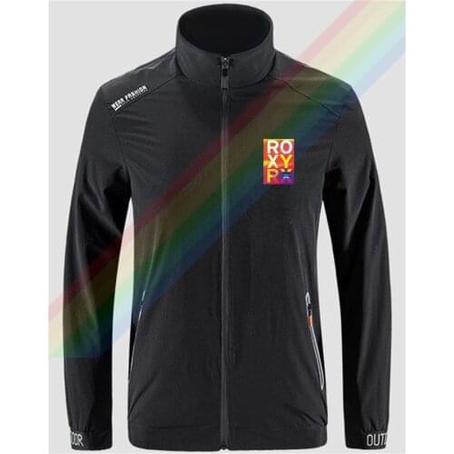 Ro-xy Scenes Of Sunset Sky Logo Slim Sport Jacket Mens Outdoor Zippered Comfortable Soft Jacket Mens Casual Front Printing