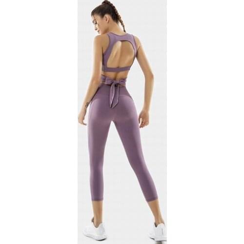 Fashion Purple Yoga Set Women Seamless Leggings Fitness Gym Tights Push Up Sports Leggings High Waist Workout Sportswear