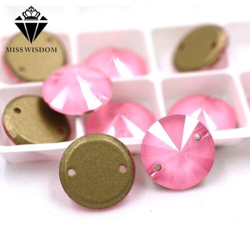 Flatback buckle glass sew on rhinestones double hole Round shape Light Rose Mocha crystal rhinestone diy clothing accessories