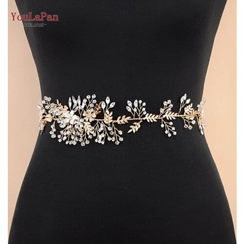 TOPQUEEN SH235 Golden Rhinestones Bridal Belt Ribbons Wedding Belt Sash For Bridal Bridesmaids Dresses Belt wedding flower belt
