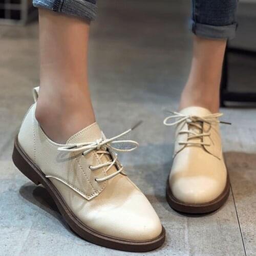 LIHUAMAO Beige Derby shoes for women lace up casual flats shoes work party outdoor walking footwear sneaker comfortable