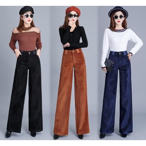 Corduroy pants womens spring autumn high-waist wide-leg pants women loose casual corduroy straight pants for women trousers