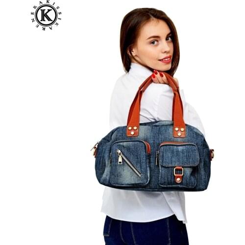 Vintage Fashion Ladies Handbags Jeans Denim Womens Top-handle Bags Women Totes Roomy Durable Shoulder Bags Ladies Satchels
