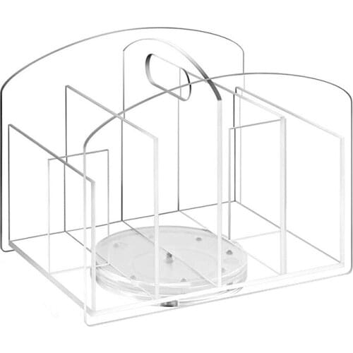 Acrylic 360 Rotating Desk Organizer Marker Pen Holder Multi-Functional Spinning Desktop Makeup Brush Storage Box