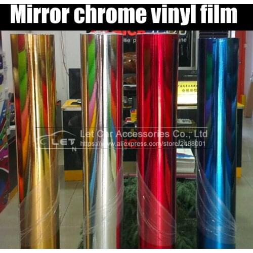 High stretchable Chrome gold silver Air Bubble Free Mirror Vinyl Wrap Film Sticker Sheet emblem Car Bike Motor Body Cover