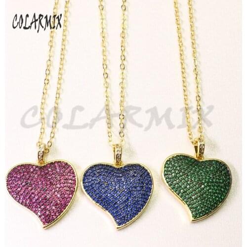 6pcs Summer color Zircon jewelry necklace heart charm necklace Trendy crystal jewelry fashion jewelry necklace gift 0869