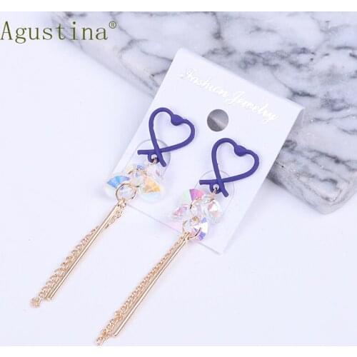 Agustina Bohemian Crystal Tassel Drop Earrings Jewelry Women 2020 Fashion metal heart Cute Earring Wedding Statement Accessories