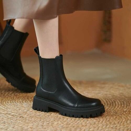 MORDOAN Genuine Cow Leather 2021 Autumn Womens Boots Chelsea Boots For Women Platform Shoes Ankle Boots