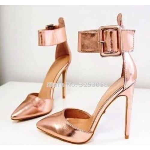 ALMUDENA Women Exquisite Gold Heels Rose Gold Silver Pointed Toe Shallow Dress Shoes Nightclub Stage Shoes Dropship Pumps