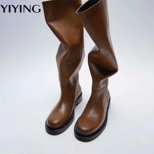 YIYING Size 34-43 Women Knee Boots Real Leather Platform Winter Shoe For Woman 2022 New Warm Fur Long Boots Office Lady Footwear