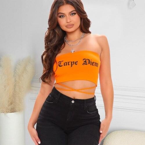 Womens Fashion Letter Printing Tube Top Ladies Slash Neck Sleeveless Bandage Strapless Female Summer Beachwear Bodycon Crop Top