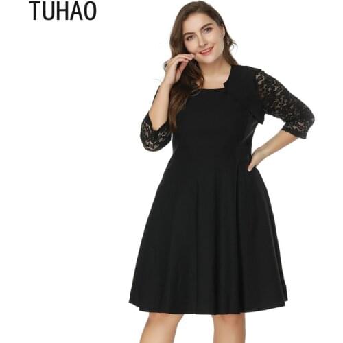 TUHAO 2020 Spring Summer Office Lady Elegant Dress for Woman Plus Size 5XL 4XL 3XL Womens Lace Dress Female Work OL Dresses WM4