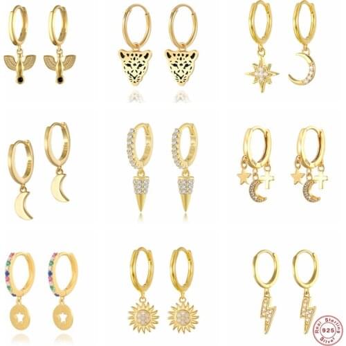 100% S925 Sterling Silver Pendant Earring Drop Earrings For Woman Zircon Gothic Punk Dangle Pendientes Colgantes Fine Jewelry