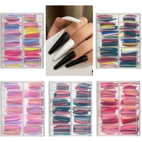 120Pcs Candy New Mix Colors XXL Long Ballerina Fake Nails Coffin Press on False Nail Art Tips ABS Full Cover Nail Decor Manicure