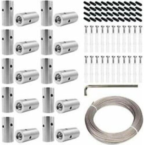 20PCS Green Wall Stainless Steel Hubs Cable Trellis System Kit with 98 Feet 1/8" Wire Rope Cable for Climbing Plants Vines