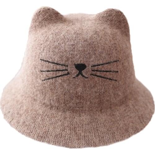 2019 Winter Kids Solid Wool Felt Cloche Hats Fedoras Lovely Cat Ear Bucket Hats Warm Winter Hats Top hat for 1-4Yrs Baby