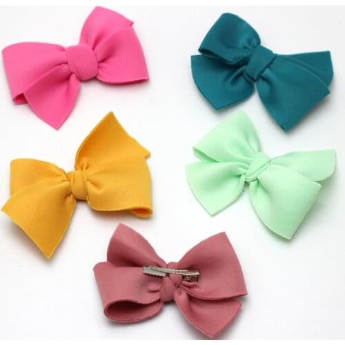 4" Girls Hairpins Cotton Fabric Bow Hair Clips Children Solid Hairbow Barrettes Hair Pins for Kids Baby Bowknot Alligator Clips