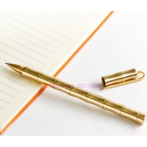 500pcs/lot Handmade Brass Bamboo Shape Ballpoint Pen Retro Copper Pens Office School Supplies Stationery