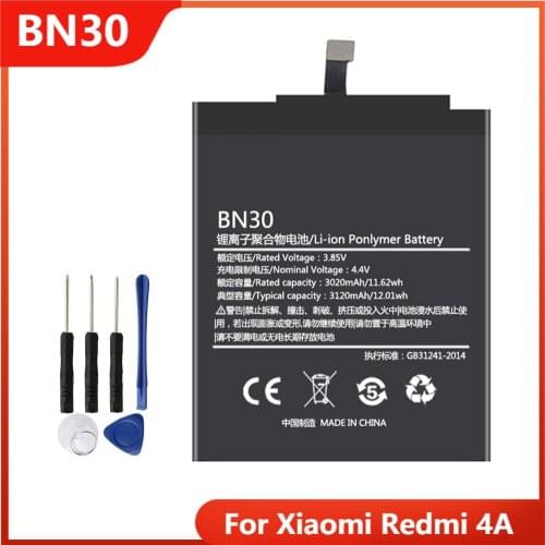 Phone Battery BN30 For Xiaomi Redmi 4A Hongmi 4A Redrice 4A Replacement Rechargable Batteries 3120mAh With Free Tools