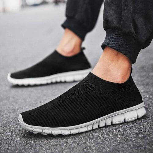 Big Size Summer Slip-ons Sneakers Socks for Men Sport Shoes Man Sports Shoes Running Male Tennis Original Black Knit GMB-1467
