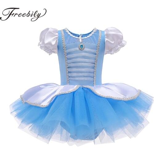 Kids Girls Ballet Dress Princess Short Sleeve Tulle Dance Gymnastics Leotard Tutu Dress For Halloween Cosplay Party Dress Up
