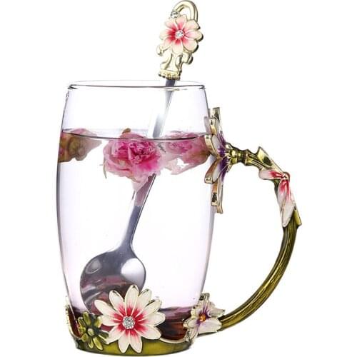Household commercial rose enamel glass carved diamond tea cup coffee cup crystal heat resistant glass creative cup