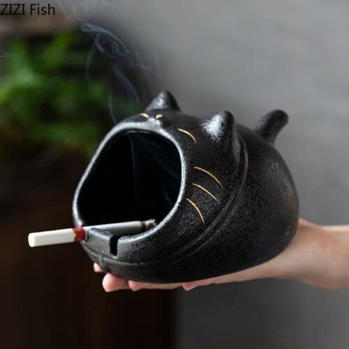 Home Cartoon Cat Ashtray Cute Creative Car Anti Fly Ash Ashtray Large Capacity Living Room Desktop Decoration Gift for Boyfriend