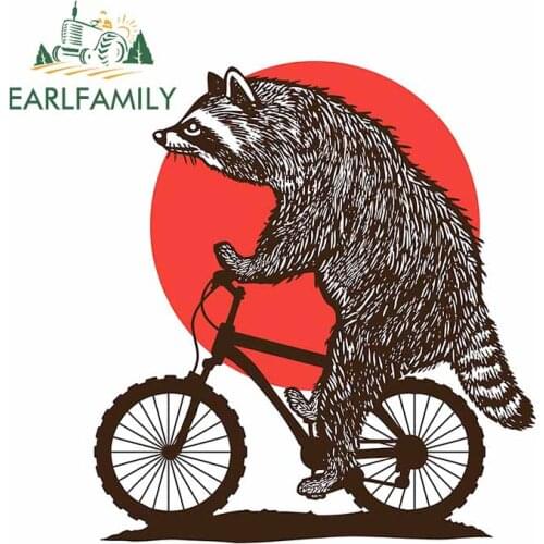 EARLFAMILY 13cm x 12cm Raccoon Biker Cartoon Car Stickers and Decals Scratch-Proof JDM VAN RV Home Decor Vinyl Car Wrap