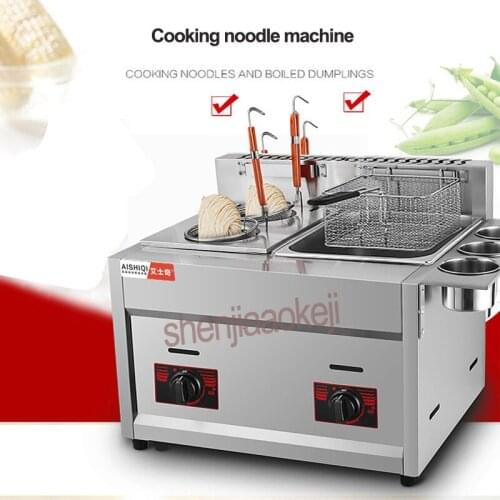 Gas double cylinder cooking machine Commercial frying machine noodle cooker Stainless steel Cooking noodle machine+fryer 1pc