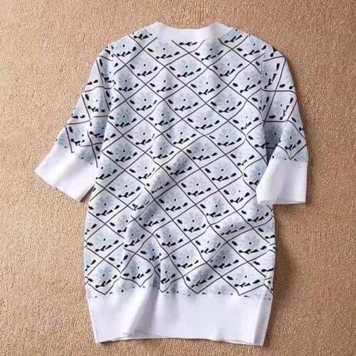 GGRIGHT 2021 Women O-Neck Print Sweater Pullovers Summer Women Knitted Geometry Sweaters Pullover Slim Female Short Seleeve Tops