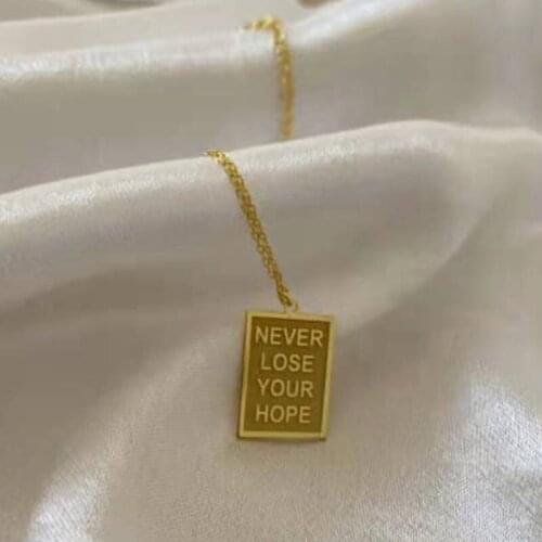 GSOLD Fashion Geometric Square Pendant Necklace Simple Titanium Steel Round Bead Chain Metal Texture Jewelry For Men And Women