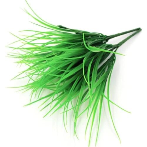High Quality 1PCS Artificial Fake Plastic 7-Fork Green Grass Plant Flowers For Home Office DIY Decoration Good Design