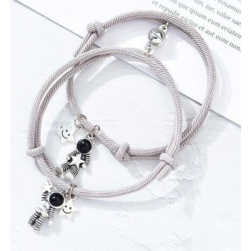 Set of 2 -Magnetic Star and Moon Couple Bracelet for Men and Women Anniversary/BFF Gift Astronaut Outer Space Charm Bracelet Set