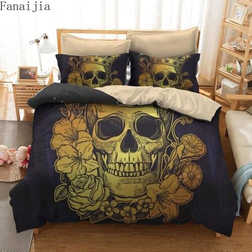 Fanaijia flower skull duvet cover set 3d sugar Skull Bedding Sets king size Bed bedline twin bed sets