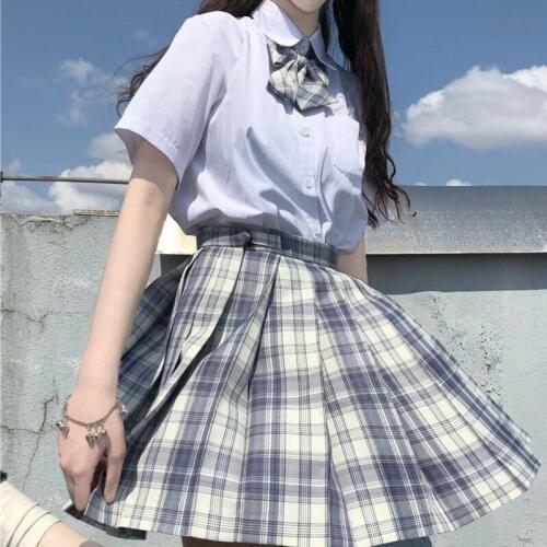 Korean Girl Outfit Sweet 2020 Summer New Short Sleeve Bow Shirt JK uniform school girl skirt uniformes estudiantes