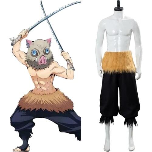 Anime Demon Slayer Kimetsu no Yaiba Hashibira Inosuke Cosplay Costume Pant Sash Halloween