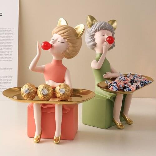 Creative Resin Bunny Girl Sculpture Ornaments Living Room Tabletop Statue Crafts Home Decoration Accessories Gift for Girlfriend