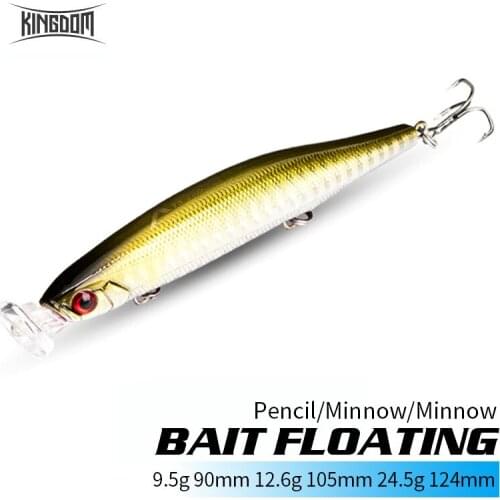 Hot Seller KINGDOM Bait Floating Popper Pencil 9.5g 12.6g 24.5g Suspend Minnow 90mm 105mm 124mm 4 Lip 5 Different Action Lures