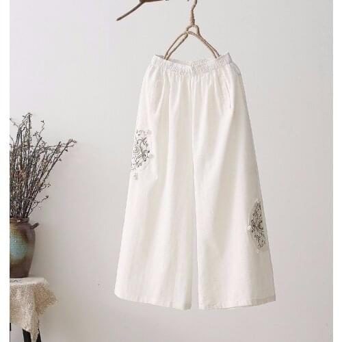 Wide Leg Linen Pants Women Traditional Chinese Clothing Yoga Tai Chi Uniform Solid Leisure Chinese Trousers Sportswear 10379