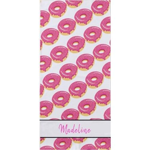 Cute Personalized Pink Iced Donut Beach Bath Towel for Kid Girl Custom Name Microfiber Shower Swimming Towel Bathroom Gift
