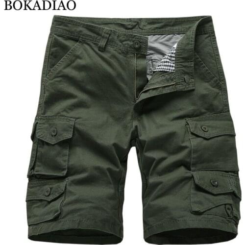 BOKADIAO Men casual Cotton Cargo Shorts Pocket summer fashion Loose Bermuda Beach Shorts male Army Military Tactical Short Pants