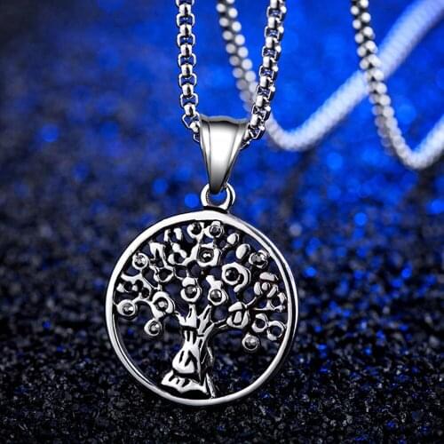 Mens Tree of Life Stainless Steel Necklace Men Punk Gothic Jewelry