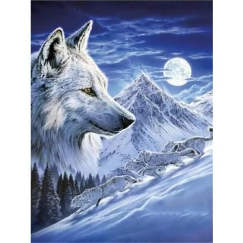 Moon And Wolf DIY 11CT Cross Stitch Embroidery Kits Craft Needlework Set Cotton Thread Printed Canvas Home Decoration Room