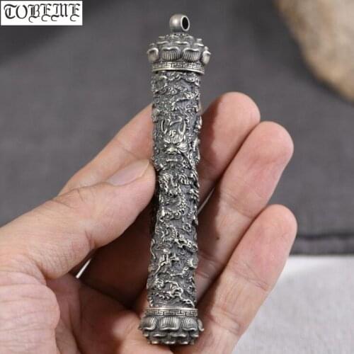 NEW 100% 925 Silver Dragon Pendant Tibetan Gau Box Pendant Buddhist Dragon Prayer Box Pendant