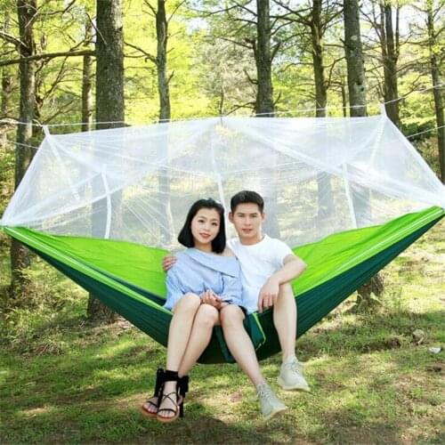 New Upgrade Hammock With Mosquito Net Double Person Nylon Camping Hammocks With Net Tree Straps Carabiners 6 Colors Hot Sale