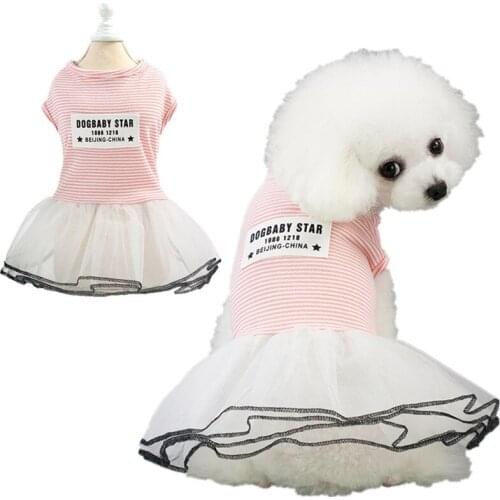 Spring/Summer Dog Clothing Pet Dress Pet Clothing Pet Supplies Striped Pet Clothes Princess Gray Pink Simple Style Dog Dress