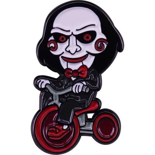 Jigsaw Billy Puppet Badge Saw Evil Horror Movie Fans Must Have Halloween Accessory