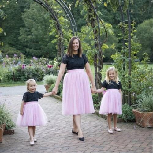 Mother Daughter Tutu Dresses Black Lace Top Net Bottom Mom Kid Birthday Party Dresses Celebration Dresses Knee Length Custom