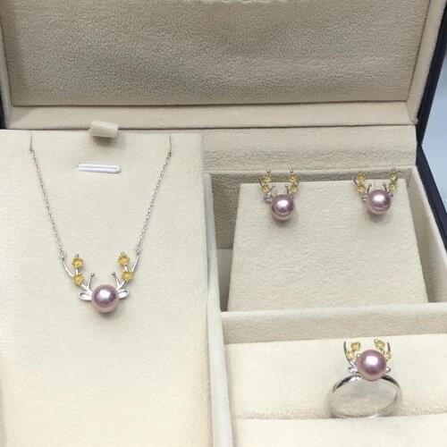 Christmas Deer Style Pendant Ring Earrings Set Mountings Findings Beautiful Jewelry Set Parts Fittings for Pearls Beads